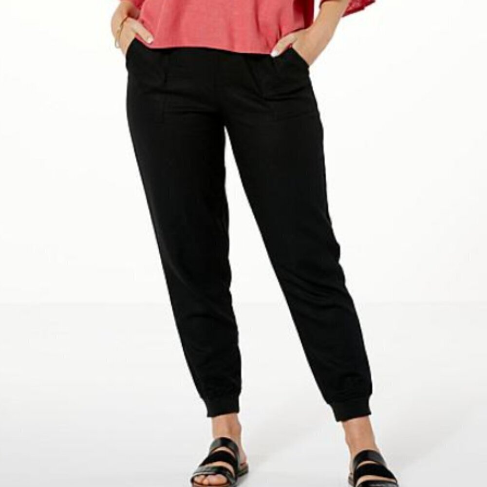 G by Giuliana Black Knit Sugar Wash Jogger Pull On Stretch Waist Large